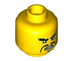 Minifigure, Head Black Angry Eyebrows and Moustache Fu Manchu Pattern - Hollow Stud