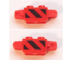 Hinge Brick 1 x 2 Locking, 9 Teeth with Black and Red Danger Stripes Pattern on Both Sides (Stickers) - Set 60161