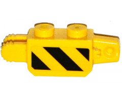 Hinge Brick 1 x 2 Locking, 9 Teeth with Black and Yellow Danger Stripes, Black Corner Top Right Thin Pattern on Both Sides (Stickers) - Set 60124