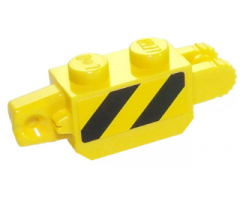 Hinge Brick 1 x 2 Locking, 9 Teeth with Black and Yellow Thin Danger Stripes, Yellow Corners Pattern on Both Sides (Stickers) - Set 60123