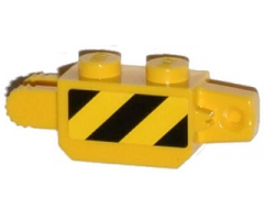 Hinge Brick 1 x 2 Locking, 9 Teeth with Black and Yellow Danger Stripes Thin Pattern on Both Sides (Stickers) - Sets 60033 / 60035