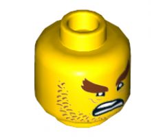 Minifigure, Head Beard Reddish Brown Stubble, Reddish Brown Bushy Eyebrows, Wrinkles, Open Mouth Scowl Pattern - Hollow Stud