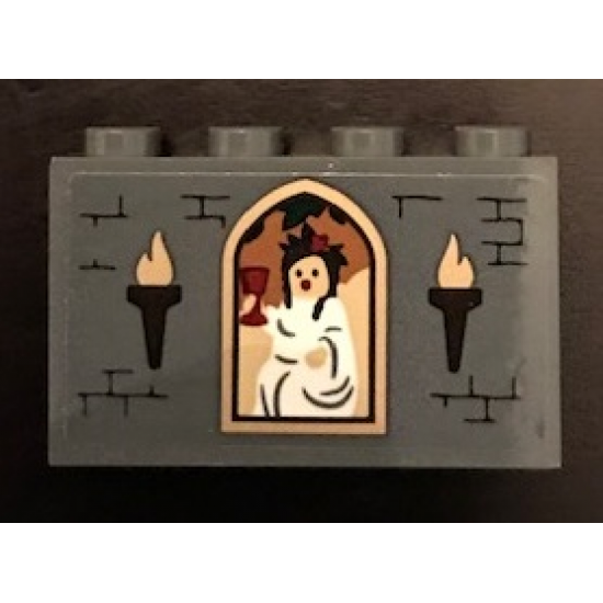 Panel 1 x 4 x 2 with Side Supports - Hollow Studs with Torches and Woman with Goblet Pattern (Sticker) - Set 71043