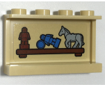 Panel 1 x 4 x 2 with Side Supports - Hollow Studs with Horse and Statuettes/Trophies on Wooden Shelf Pattern (Sticker) - Set 75968