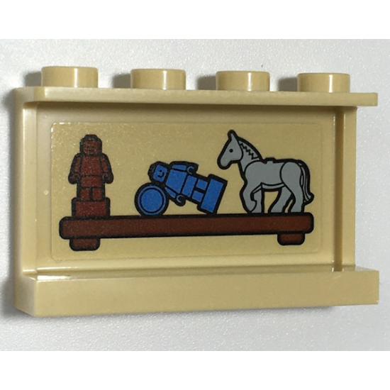 Panel 1 x 4 x 2 with Side Supports - Hollow Studs with Horse and Statuettes/Trophies on Wooden Shelf Pattern (Sticker) - Set 75968