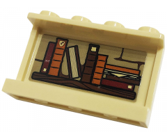 Panel 1 x 4 x 2 with Side Supports - Hollow Studs with Wooden Shelf with 9 Dark Orange, Dark Red and Reddish Brown Books Pattern on Inside (Sticker) - Set 76382