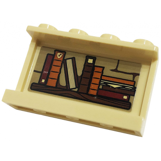 Panel 1 x 4 x 2 with Side Supports - Hollow Studs with Wooden Shelf with 9 Dark Orange, Dark Red and Reddish Brown Books Pattern on Inside (Sticker) - Set 76382