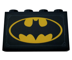 Panel 1 x 4 x 2 with Side Supports - Hollow Studs with Metal Plate and Yellow Batman Logo Pattern (Sticker) - Set 76160