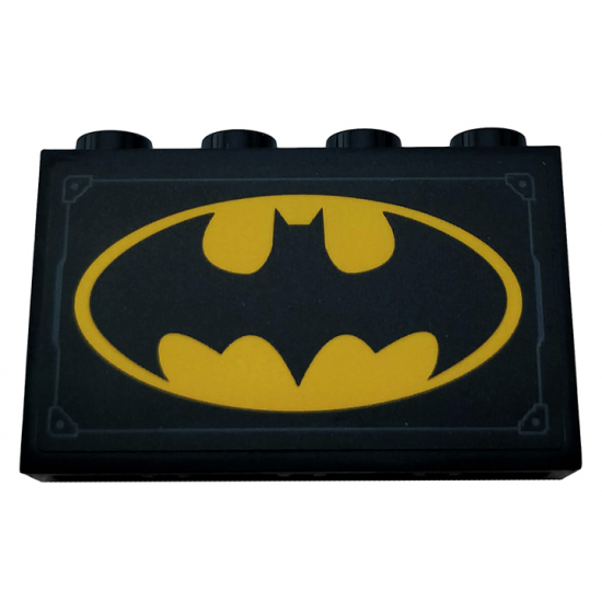 Panel 1 x 4 x 2 with Side Supports - Hollow Studs with Metal Plate and Yellow Batman Logo Pattern (Sticker) - Set 76160