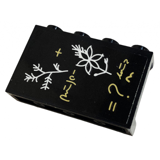 Panel 1 x 4 x 2 with Side Supports - Hollow Studs with Plus Sign, Question Mark, Equal Sign, Plant, and Flower on Blackboard Pattern (Sticker) - Set 76383