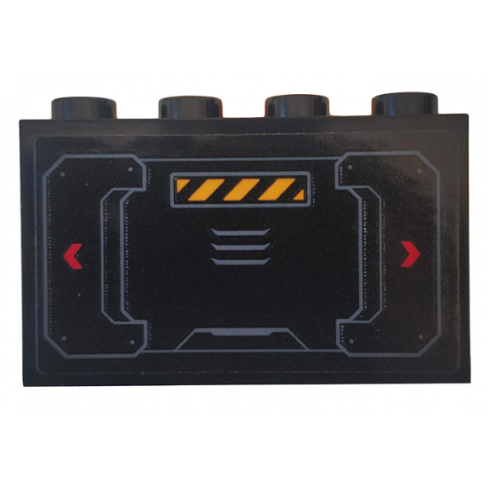 Panel 1 x 4 x 2 with Side Supports - Hollow Studs with Red Arrows, Black and Yellow Danger Stripes and Hull Plates Pattern (Sticker) - Set 76162