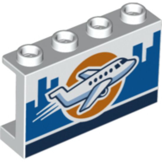 Panel 1 x 4 x 2 with Side Supports - Hollow Studs with Airplane and Blue City Skyline Pattern