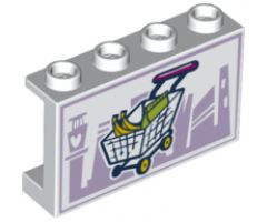 Panel 1 x 4 x 2 with Side Supports - Hollow Studs with Shopping Cart and Lavender Skyline in Background Pattern