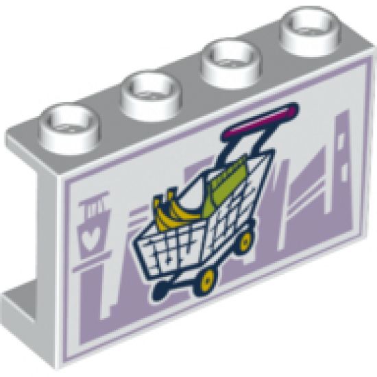 Panel 1 x 4 x 2 with Side Supports - Hollow Studs with Shopping Cart and Lavender Skyline in Background Pattern