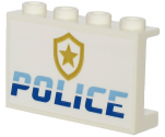 Panel 1 x 4 x 2 with Side Supports - Hollow Studs with Medium Blue and Blue 'POLICE' and Gold Star Badge Logo on White Background Pattern (Sticker) -