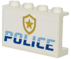 Panel 1 x 4 x 2 with Side Supports - Hollow Studs with Medium Blue and Blue 'POLICE' and Gold Star Badge Logo on White Background Pattern (Sticker) -