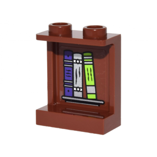 Panel 1 x 2 x 2 with Side Supports - Hollow Studs with Dark Purple, Silver and Lime Books on Inside Pattern (Sticker) - Set 41180