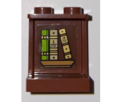 Panel 1 x 2 x 2 with Side Supports - Hollow Studs with Lime, Dark Tan, and Gold Books, Medium Nougat Shelf Pattern (Sticker) - Set 75969