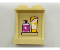 Panel 1 x 2 x 2 with Side Supports - Hollow Studs with Dark Pink Soap and Sunscreen Bottle on Inside Pattern (Sticker) - Set 41313