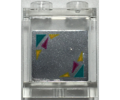 Panel 1 x 2 x 2 with Side Supports - Hollow Studs with Dark Turquoise, Magenta, and Bright Light Orange Triangles on Mirrored Background Pattern (Sticker) - Set 41344