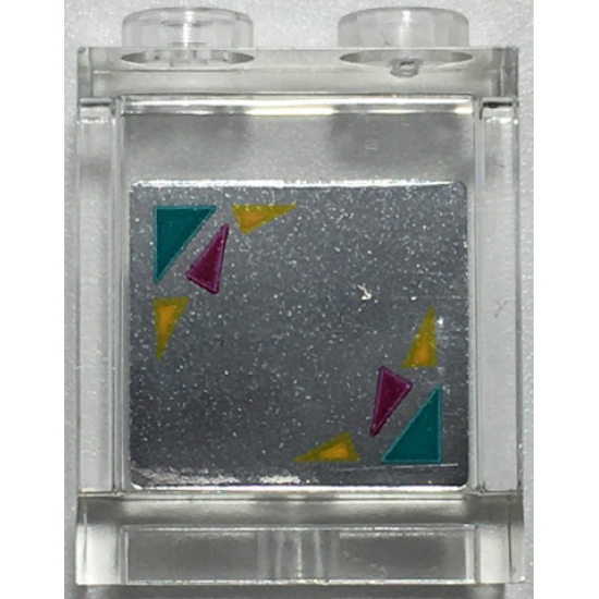 Panel 1 x 2 x 2 with Side Supports - Hollow Studs with Dark Turquoise, Magenta, and Bright Light Orange Triangles on Mirrored Background Pattern (Sticker) - Set 41344