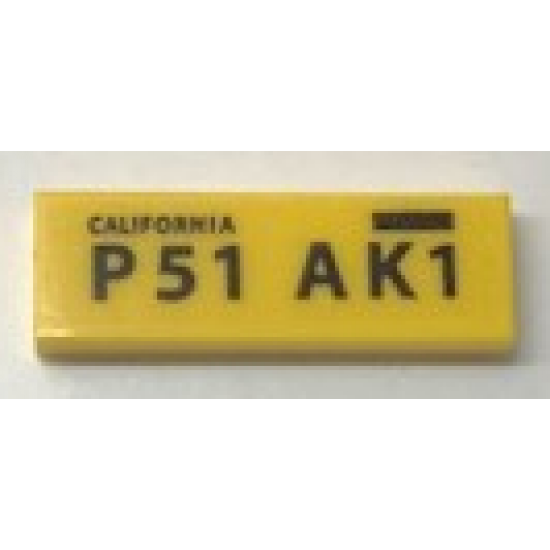 Tile 1 x 3 with 'CALIFORNIA P51 AK1' License Plate Pattern (Sticker) - Set 10252