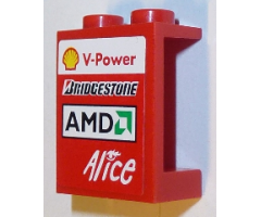 Panel 1 x 2 x 2 - Hollow Studs with Shell V-Power, Bridgestone, AMD and Alice Logos Pattern, Model Left (Sticker) - Sets 8168 / 8185