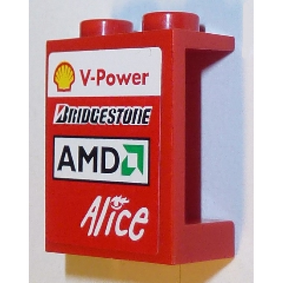Panel 1 x 2 x 2 - Hollow Studs with Shell V-Power, Bridgestone, AMD and Alice Logos Pattern, Model Left (Sticker) - Sets 8168 / 8185