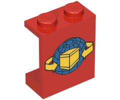 Panel 1 x 2 x 2 - Solid Studs with Blue Globe and Yellow Box and Curved Arrows Pattern