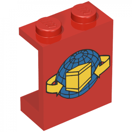 Panel 1 x 2 x 2 - Solid Studs with Blue Globe and Yellow Box and Curved Arrows Pattern