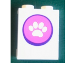 Panel 1 x 2 x 2 with Side Supports - Hollow Studs with White Paw Print in Dark Pink Circle Pattern (Sticker) - Set 41345