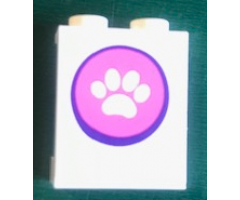 Panel 1 x 2 x 2 with Side Supports - Hollow Studs with White Paw Print in Dark Pink Circle Pattern (Sticker) - Set 41345