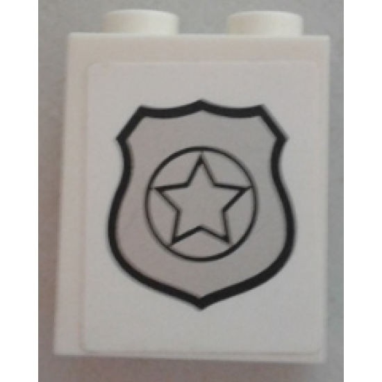 Panel 1 x 2 x 2 with Side Supports - Hollow Studs with Silver Police Badge Pattern (Sticker) - Set 60049