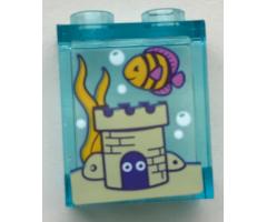 Panel 1 x 2 x 2 with Side Supports - Hollow Studs with Bubbles, Fish, Castle and Seaweed Pattern (Sticker) - Set 41345