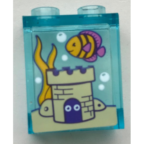 Panel 1 x 2 x 2 with Side Supports - Hollow Studs with Bubbles, Fish, Castle and Seaweed Pattern (Sticker) - Set 41345