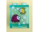 Panel 1 x 2 x 2 with Side Supports - Hollow Studs with Magenta and Yellow Fish and White Bubbles Pattern (Sticker) - Set 41318