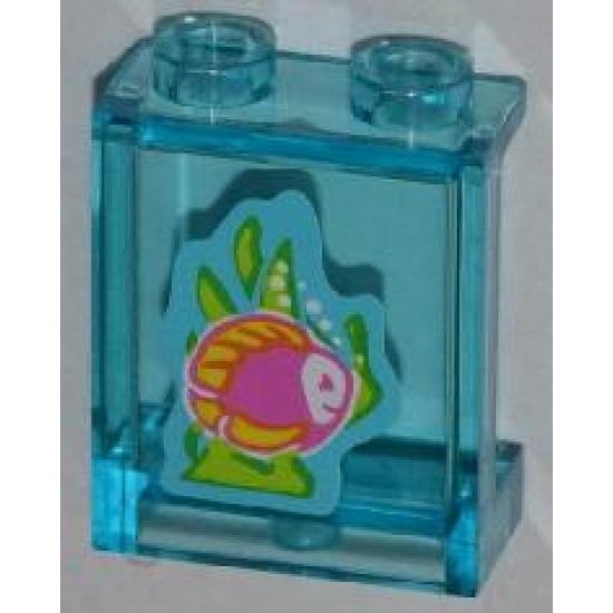 Panel 1 x 2 x 2 with Side Supports - Hollow Studs with Pink Fish with Yellow Fins Pattern (Sticker) - Set 3188