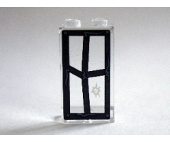 Panel 1 x 2 x 3 with Side Supports - Hollow Studs with Window Frame Bent with Hole in Bottom Right Pane Pattern on Inside (Sticker 14) - Set 75904