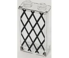 Panel 1 x 2 x 3 with Side Supports - Hollow Studs with Black Window Lattice on Transparent Background Pattern (Sticker) - Set 75903