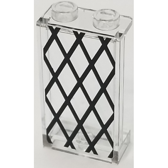 Panel 1 x 2 x 3 with Side Supports - Hollow Studs with Black Window Lattice on Transparent Background Pattern (Sticker) - Set 75903