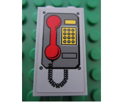 Panel 1 x 2 x 3 with Side Supports - Hollow Studs with Telephone with Red Handset Pattern (Sticker) - Set 7596