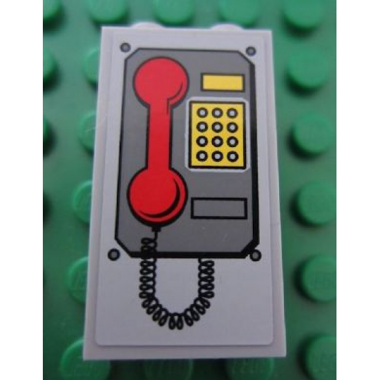 Panel 1 x 2 x 3 with Side Supports - Hollow Studs with Telephone with Red Handset Pattern (Sticker) - Set 7596