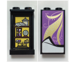 Panel 1 x 2 x 3 with Side Supports - Hollow Studs with Medium Lavender Blanket with Gold Highlights on Outside and Shelves with Book, Jar, Hourglass, Crystal Ball, and Scales on Inside Pattern (Stickers) - Set 41196