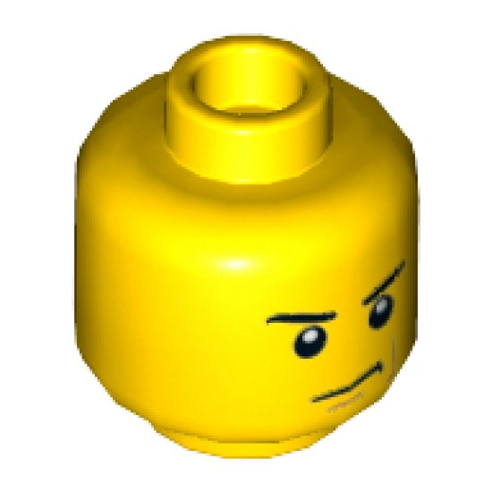 Minifigure, Head Male Angry Eyebrows and Scowl, Reddish Brown Left Cheek Line Pattern - Hollow Stud