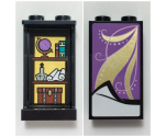Panel 1 x 2 x 3 with Side Supports - Hollow Studs with Medium Lavender Blanket with Gold Highlights on Outside and Shelves with Globe, Books, Scroll, Bottle, and Box on Inside Pattern (Stickers) - Set 41196