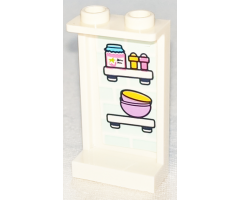 Panel 1 x 2 x 3 with Side Supports - Hollow Studs with Jar and Bowls on Shelves Pattern (Sticker) - Set 41347