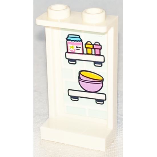 Panel 1 x 2 x 3 with Side Supports - Hollow Studs with Jar and Bowls on Shelves Pattern (Sticker) - Set 41347