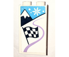 Panel 1 x 2 x 3 with Side Supports - Hollow Studs with Mountain, Snowflake and Checkered Flag Pattern (Sticker) - Set 41319