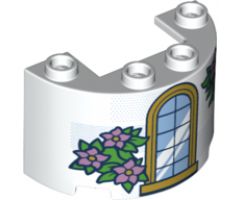 Cylinder Half 2 x 4 x 2 with 1 x 2 Cutout with Gold Trim Window and Green Leaves with Metallic Pink Flowers Pattern