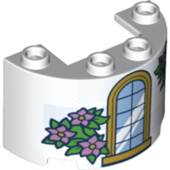Cylinder Half 2 x 4 x 2 with 1 x 2 Cutout with Gold Trim Window and Green Leaves with Metallic Pink Flowers Pattern